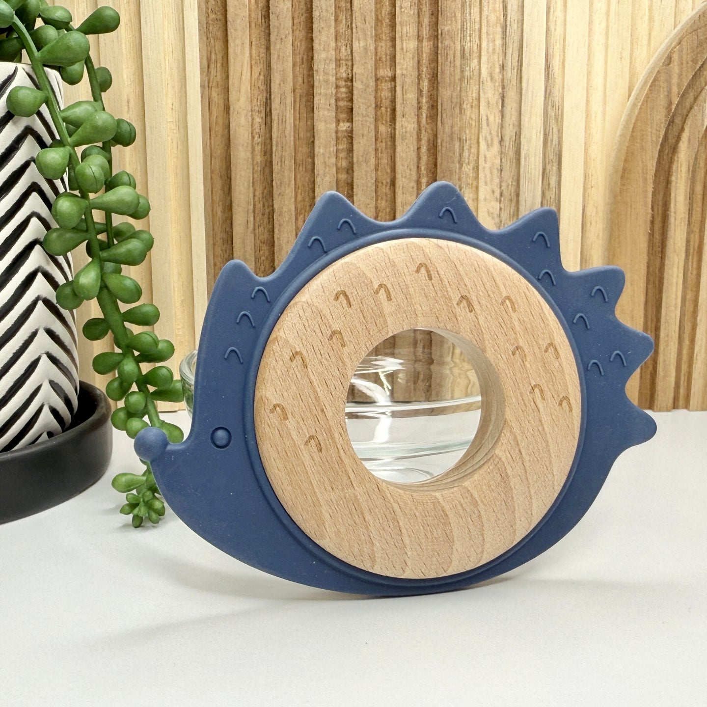 Navy Hedgehog Teether w/Wood
